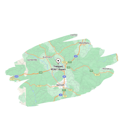 Karte von Bayern mit Markierung für den Standort Trebgast, nahe Bad Berneck